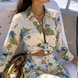 Capri Bloom Linen Palazzo Set with Matching Headband